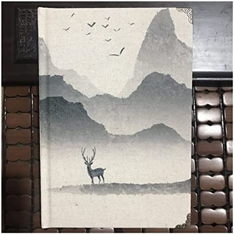 GOOPEEG Notizbuch Nachfüllbar Tagebuch Kreativer Retro-Leineneinband Im Chinesischen Stil, Tuschemalerei, Lotusblumen, Verdickter Handbuchplan Reisetagebuch Universitäts Notizen(J)