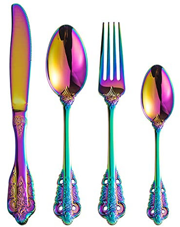 Besteck, Silberbesteck, 24-teilig, für 6 Personen, Luxus-Messer, Gabel, Löffel aus Edelstahl, spülmaschinenfestes Besteck, Tafelgeschirr-Set, spülmaschinenfest, für Zuhause und Restaurant