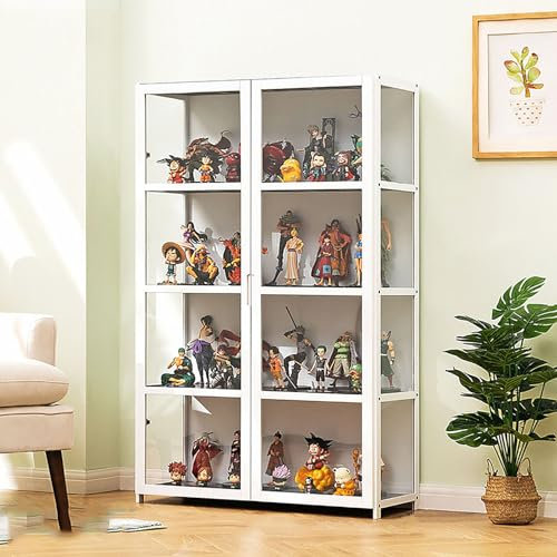 Curio-Vitrine mit 4 Ebenen, weiß, für Sammlerstücke, Spielzeug, Trophäen und Bücher, Spielzimmer, Regal mit Aufbewahrungsregalen (82 cm)