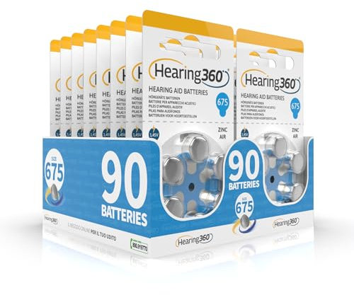 Hearing360 batterie per apparecchi acustici PR44 misura 675, pile senza mercurio extra durata e affidabilità (15 blister blu)