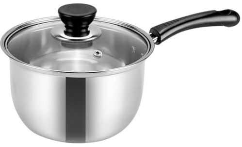 VINTORKY Stainless Steel Milk Pot with Lid Small Saucepan for Soup Stew and Baby Food Heat-Resistant Handle Suitable for Gas Induction and Electric Hobs