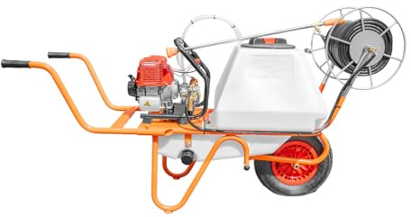 Chariot pulvérisateur à 1 Roue 31,5 CC 80 L avec Tuyau de 50 mètres et Lance de 90 cm