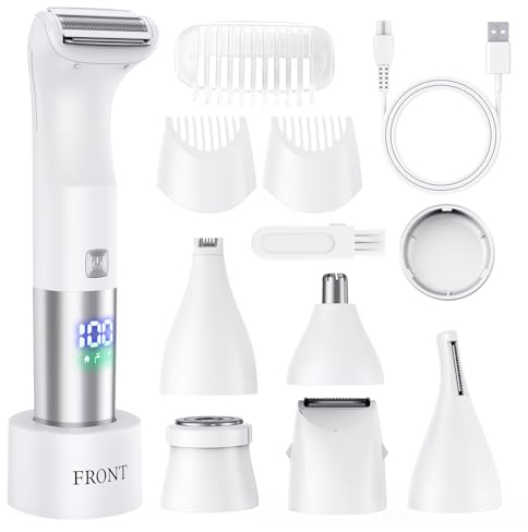 Bikini Trimmer for Women - 6 in 1 Electric Razors for Women, Cordless Rechargeable Electric Shaver, IPX7 Waterproof Wet Dry Lady Body Hair Remover for Face Nose Eyebrow Arm Leg Pubic Armpit