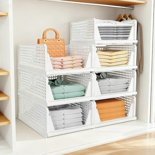 7 paquetes de organizadores apilables para armarios, cajones de almacenamiento plegables, organizadores extraíbles para Armarios, cajones que ahorran espacio para armarios de baño, 34x43x19cm ( L )