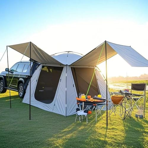 AALXF Tailgate Awning for Tesla Model Y 2021-2023 2024 2025,Rear Tent SUV, for 3-5 People,Car Camping SUV Boot Tent Trunk Shelter,Camping Tent with Carry Bag for Cars,Vans,SUV