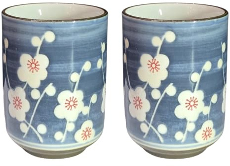 Bowltiful Japanese-Style Ceramic Tea Cups Mug– Elegant Floral Pattern (Plum Blossom)
