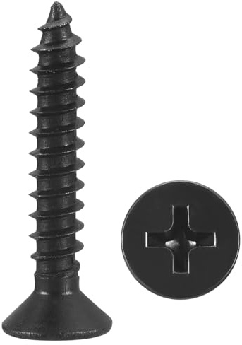 METALLIXITY 100Pcs M4x25mm Countersunk Phillips Wood Screws Carbon Steel | Coarse Thread Drive Flat Head Phillips Wood Screws for Furniture Installation Repair,Black