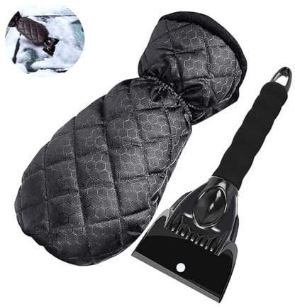 AONAT Grattoir à Glace avec Gant,Grattoirs à Neige avec Doublure Imperméable,Grattoir Pare Brise Voiture Gant pour Vitres,pour Dégivrer Les Pare-Brise et Les Vitres de Voiture,Noir,L