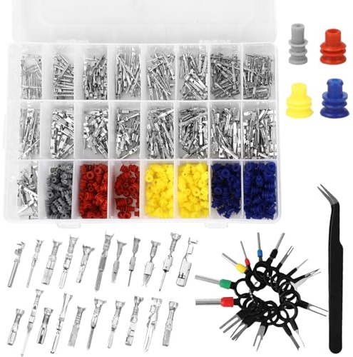 757 PCS Automotive Pin Connectors Kit, Waterproof Male and Female Terminal Set with 18 Pin Needle Extractor, Tweezers and Seal Plugs, Metal Wire Connectors Assortment for Car Motorcycle Marine