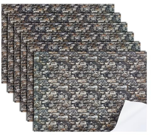 arricraft 6 hojas de azulejos autoadhesivos para el techo, papel tapiz de casa de muñecas en miniatura de ladrillo gris, decoración de techos y suelos, despegar y pegar para casas de muñecas, escala 1
