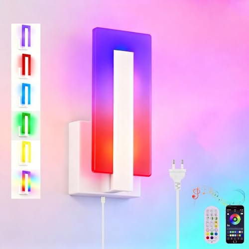 Smart RGB LED Wandleuchte Innen Dimmbar Wandlampe mit Fernbedienung App-Steuerung Nachttischlampe mit Stecker Musik-Sync & DIY 16 Millionen Farben Gaming Licht für Schlafzimmer Wohnzimmer Wand Dekor