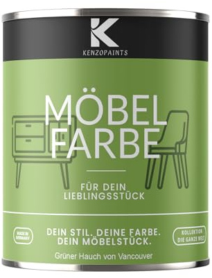 KENZOPAINTS Möbelfarbe 750ml. Seidenmatt Möbellack Buntlack Innen und Außen Holzfarbe Trendfarben DIY (1, Grüner Hauch von Vancouver, 750ml.)