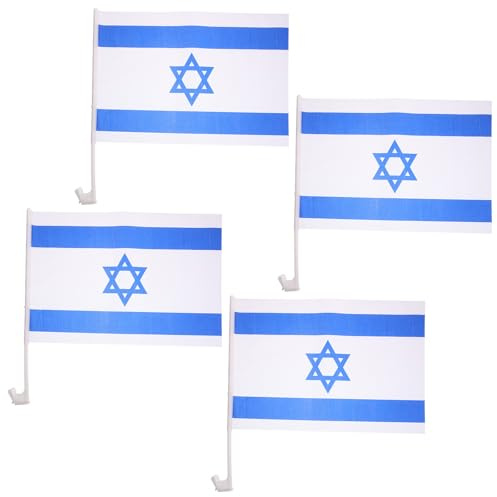 Alipis 4 Stück pack Israel Flaggen aus Polyester 30x45cm mit Fahnenstange zur Autofensterbefestigung Farbintensives Autofenster Banner als Israelische Flaggendekoration