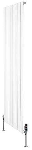 Radiatore Piatto Monocolonna Verticale 1800x560mm Bianco 1412W 4820 BTU con Valvole Termostatiche Cromate, Acciaio 1,5 mm, Kit Fissaggio, Staffe e Spazzola Inclusi