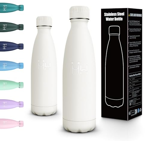 Motswedi Botella Termica 500ml, Doble Aislamiento al Vacío, Botella Agua Acero Inoxidable, Termo de Agua para Bebida Fría y Caliente, para la Escuela, Trabajo, Oficina, Blanco
