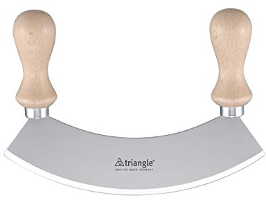 TRIANGLE Gustav 23 cm Individuale Hachoir/Erba Mezzaluna Chopper con Manico in Legno Chiaro, Argento