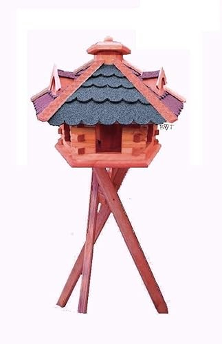 XXL großes Vogelhaus/Nistkasten,Vogelhäuser : Ergänzung zum Nistkasten, für Vögel Amsel Amseln Meise Meisen Star Stare Meisennistkasten Vogel,Vogelfutterhaus und Vogelvilla, Futterhaus, Futterhäuschen,große Größen auch mit Ständer und Silo, aus Holz große Vogelvilla Holz mit ROT - BLAU E mit Ständer Vögel Futterhaus