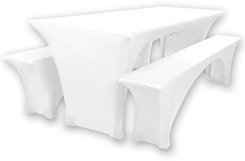 Gräfenstayn® Leopold Stretch - Biertischhussen-Set 3 TLG für Bierzeltgarnitur - 50cm oder 70cm Tischbreite - mit Öko-Tex Siegel Standard 100 : Geprüftes Vertrauen 30561 (Weiß, 70x220cm)