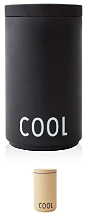 Design Letters Kühler & Eiskübel Schwarz 1.1 L | Ideal als Eisbehälter, Thermobehälter für eis | Weinkühler Doppelwandiger isolierter Edelstahl | Sektkühler, Getränkekühler | Sektkühler Edelstahl