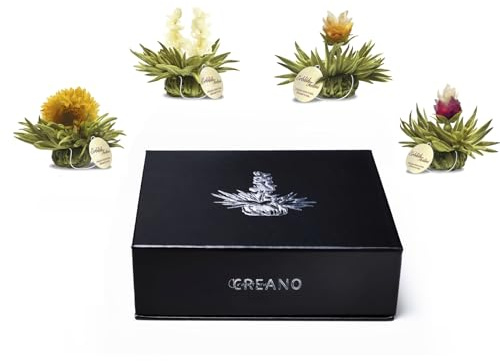 Creano Coffret Teelini 6 pcs – Fleurs de Thé Blanc en Portion de Tasse – 4 Saveurs Délicates – Boîte Magnétique Cadeau Femme, Bureau & Chic