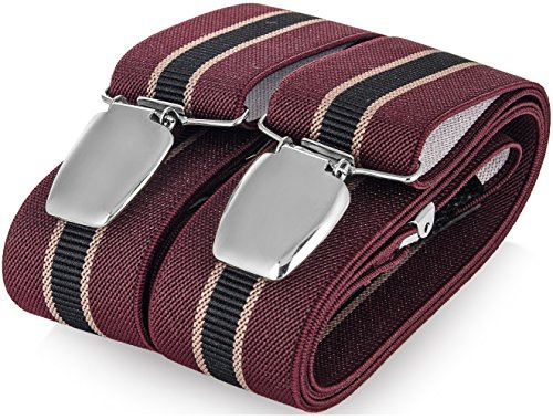 Decalen Hosenträger Herren Breit 3,5 cm mit sehr starken 3 metall Clips Lang Einheitsgröße für Männer und Damen Einstellbar und Elastisch Y Style (Weinrot 5)