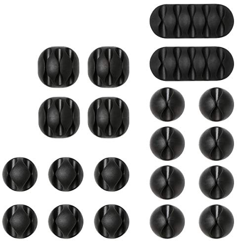 URAQT Cable Clips Support de Câble, Ensemble d'Organisateur de Câbles de Gestion de Câbles Polyvalent pour Bureau, Câble d'Alimentation, Câble de Chargement USB, Chargeurs, Câble Audio, 20 Pièces