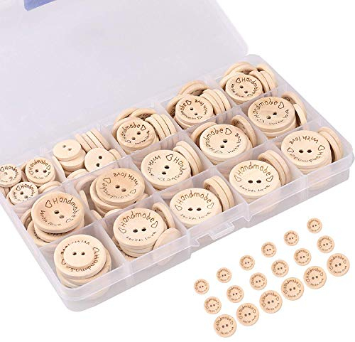 Hoiny Holzknöpfe, 150 Stück, handgefertigte Knöpfe, 2 Löcher, natürliche Holzknöpfe, Knöpfe zum Nähen und Basteln von Dekorationen, 15/20/25 mm