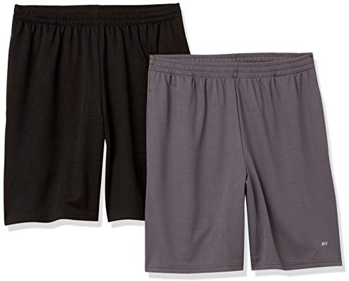 Amazon Essentials Men's Athletic Basketball Gym Shorts, Breathable Moisture Wicking, Loose-Fit Performance Tech, Pack of 2, Black/Dark Grey, Small