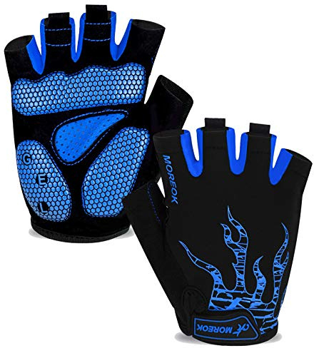 BIKINGMOREOK Fahrradhandschuhe Radhandschuhe Herren Damen Halbfinger Atmungsaktiv Radsporthandschuhe,5MM SBR Gel Stoßdämpfende rutschfeste MTB Mountainbike Handschuhe Unisex-Blau-S