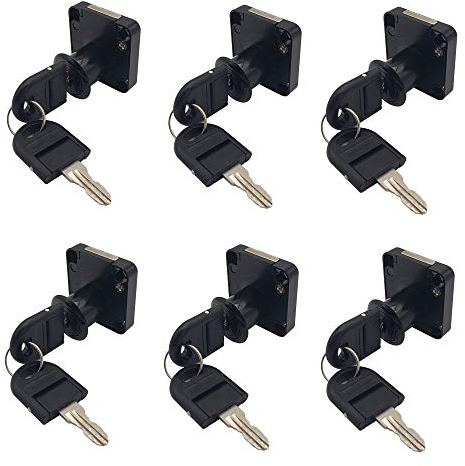 PUROCEAN Schubladenschloss mit gleichschließendem Schlüssel, Möbelschloss für Schrank, Kleiderschrank, Werkzeugkasten, Schublade, Schreibtisch mit Größe 22 mm, Schwarz, 6 Sets