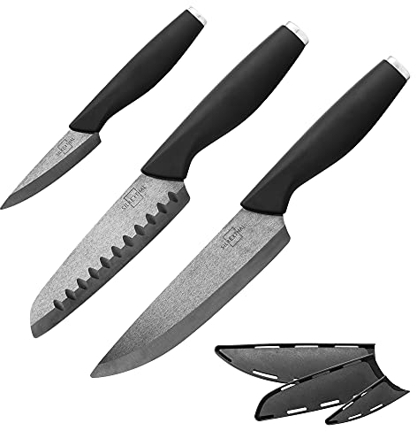 SILBERTHAL Keramikmesser Set 3 Stk - Scharfes Chefmesser 15 cm, Santokumesser 13 cm, Schälmesser 7,5 cm
