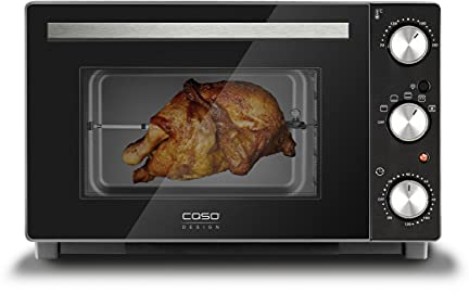 CASO TO 32 - Horno de sobremesa de acero inoxidable con Bandeja recogemigas y piedra para pizza, capacidad de 32 L, 1870 W de Potencia, hasta 230°C y 150 min - 5 modos de calor - negro