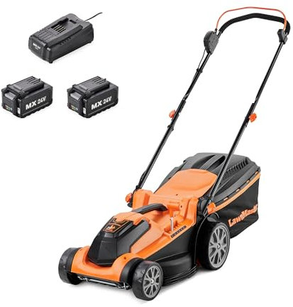 LawnMaster MX 24V 37cm Cordless Lawnmower with a 4.0Ah Lithium Ion Battery, Spare Battery, a Fast Charger and Rear Roller (37cm Mower)