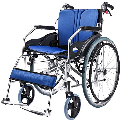 YYHJ Rollstuhl Faltbar Leicht,Faltrollstuhl Reiserollstuhl Transportrollstuhl,Pflegerollstuhl für Behinderte,klappbare Fußstütze und Armlehnen,Aluminium,für ältere Menschen,Schwangere,Blau
