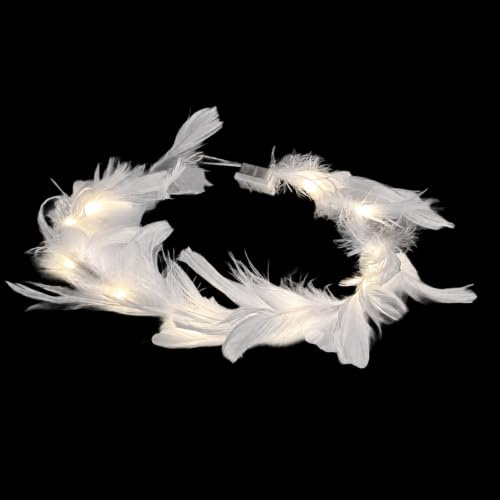 LED Haarreif FEDER mit weißen Federn und warmweißen LEDs – leuchtender Haarschmuck für Damen, Engel Kostüm, Oktoberfest, Dirndl, JGA, Karneval, Weihnachten, Festival und Party