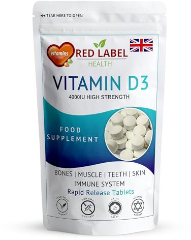 Red Label Health Vitamin D3 4000 IU, Pack of 30 Vitamin D Tablets (1 Month Supply), Healthy Teeth & Bones, Supports Immune System, High Strength Vitamin D Supplement for Men & Women, UK-Made