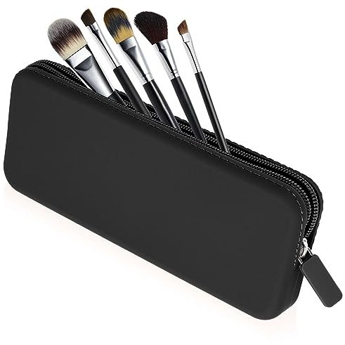 Sakolla Travel Makeup Brush Holder, Silicone Makeup Brush Bag with Zipper Closure, Makeup Brushes Organizer Case Washable Makeup Pouch Holder Case for Daily, Work, Essentials（Black）