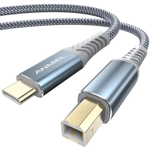 ANMIEL Câble d'imprimante USB C 3 m, câble USB B vers USB C en nylon tressé pour MacBook Pro/Air, câble MIDI USB C compatible avec HP, Canon, Yamaha Piano, clavier MIDI DAC, contrôleur DJ pour iPad
