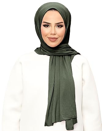 Ayenza Moda¨ Jersey hijab huvudsjal turban mjuk beröring stretchig hållbar turkisk tillverkad kvalitet, Oliv, en storlek