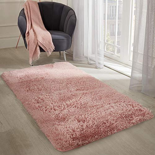 Sienna Rug Runner for Bedroom, Soft Anti-Slip Fluffy Rug Runners for Living Room Entryway Blush Pink Shaggy Hallway Runner Non-Shedding Thick Pile Medium Carpet, 60 x 150cm