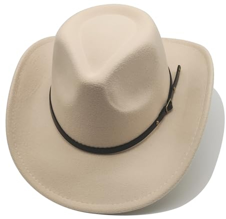 Cowboyhut Damen Herren mit Band Cowgirl Kostüm Westernhut Cowboyhüte für Damen Beige