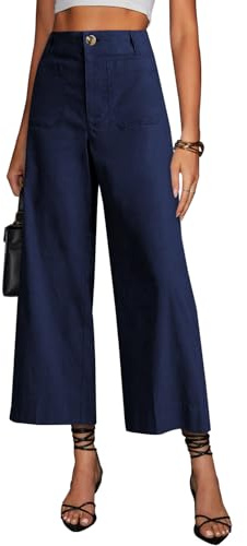 miduo Womens Pants Casual High Waisted Straight Leg Pants Trousers Navy 27