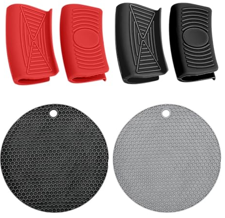 USHXVG 2 Pairs Silicone Pot Holders, 2 Heat Insulation Pads, Heat Resistant Silicone Handles, Silicone Pot Handles, Silicone Auxiliary Pot Handle Tools, Kitchen Cooking Tools