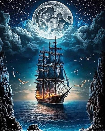 Qianbaiuk Paint by Numbers for Adults,Landscape Paint by Numbers Kits,Moon Paint by Numbers Kit for Adults Perfect for Home Wall Decor(12x16 Inch)
