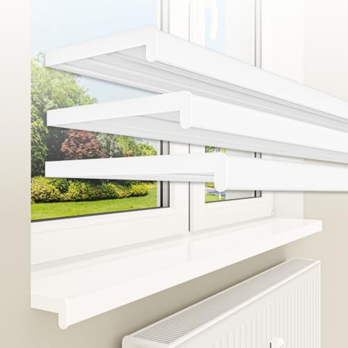 HEXIM Fensterbank bis 3 Meter Fensterbrett 20 x 180 cm (glanz) weiß Kunststoff PVC innen Innenfensterbank matt oder glanz DIN EN 13501-1 inkl. Seitenabschluss