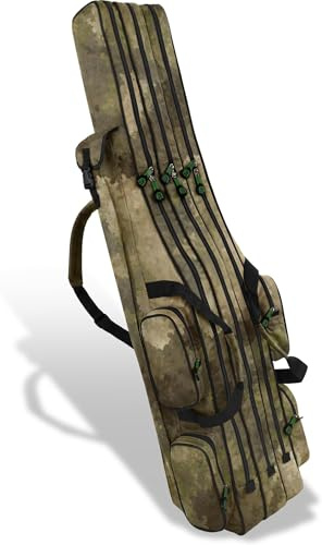 normani Fishing Sports Rutentasche Anglertasche 160 cm Länge mit 3 Kammern bis 6 Ruten für Angelruten, Kescher und Rutenhalter
