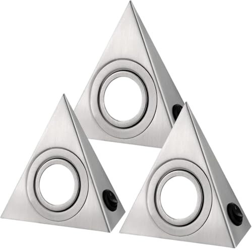 TOVE KNIGHTY Sous la Lumière du Cabinet LED,Blanc Chaud 3000K,3PC-12V,Lampe de cuisine avec interrupteur 2W,Lampe de cuisine triangulaire en acier inoxydable