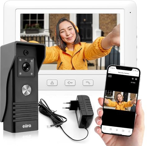 Videocitofono Eura VDP-45A3-TY Alpha+ TUYA WiFi, 4 fili, monitor a colori 7 pollici, bianco