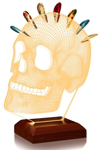 CoolGift Mart Leuchtender Gitarren-Pick-Halter, Acryl Schädel Pick Holder mit hölzernen Basis für Picks Lagerung und Anzeige, Geschenk für Gitarristen Gitarristen