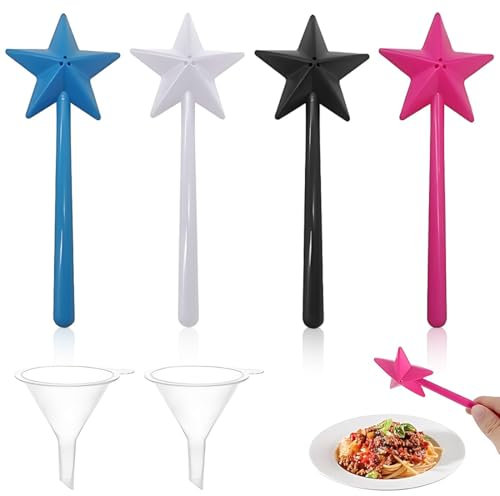 XUZOPIM 4Pcs Shaker Au Poivre,Shaker Pour Épices,Baguette Magique De Sel Et Poivre,Forme D'Étoile Sel De Poivre Saupoudré,Saupoudreur D'Épices,Salière Et Poivrière,Avec Entonnoir